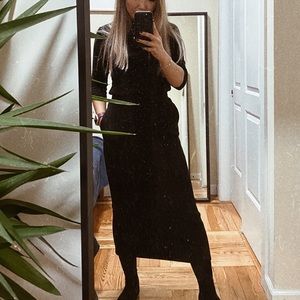 Women ribbed pencil long skirt